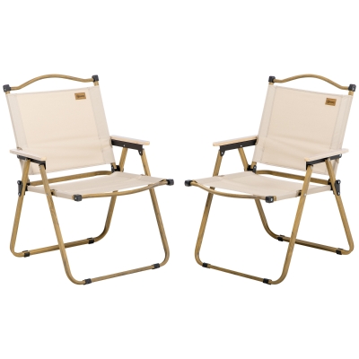 Outsunny Set 2 Sillas de Jardín Plegables con Reposabrazos Sillas para Camping y Playa en Tela Oxford y Acero 54x59x78 cm Caqui