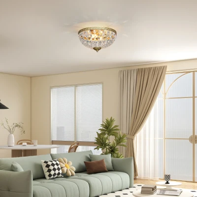 HOMCOM Crystal Chandelier 2-Light Flush Mount Gold Tone