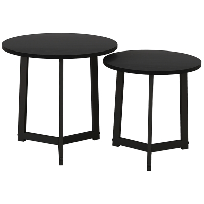 HOMCOM Moderne salontafels als 2-delige set, metalen frame, MDF, rond ontwerp, in elkaar schuifbaar, Zwart