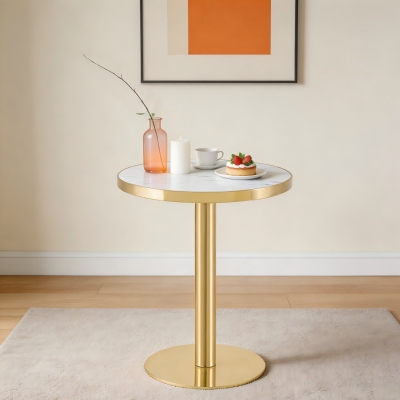 Table d'appoint ronde moderne, Blanc+Doré