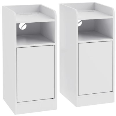 HOMCOM Slim Bedside Cabinet Set with Charging Station White