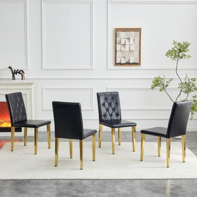 Lot de 4 chaises de salle à manger, Noir+Or