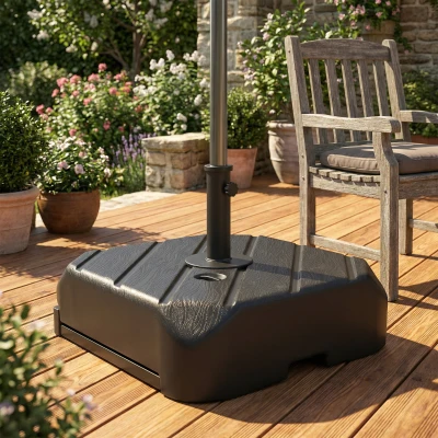 Outsunny Parasol Base with Wheels Telescopic Handle Black
