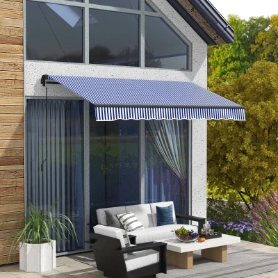 Outsunny Zonneluifel Luifel voor Terras, incl. Handkruk, weerbestendig, 247 cm x 295 cm, Blauw + Wit