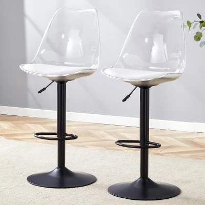 Lot de 2 tabourets de bar modernes réglables, Transparent
