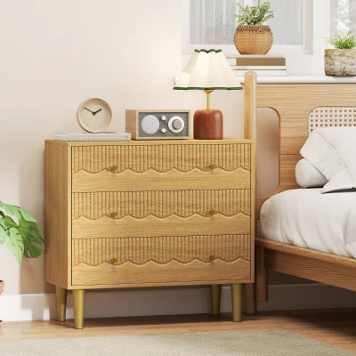 HOMCOM 3-Drawer Dresser Steel Frame Oak
