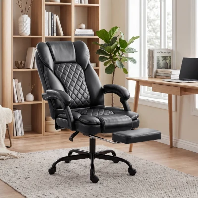 HOMCOM Executive Office Chair Reclining Footrest High Back Black
