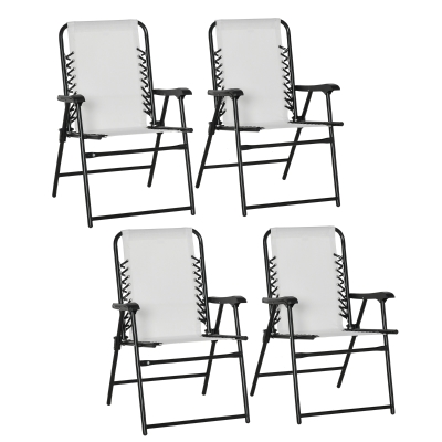 Outsunny Folding Chair Set Steel Frame Cream White