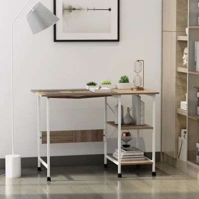 HOMCOM Klaptafel tafel bureau kantoortafel met wielen computertafel mobiel MDF natuur