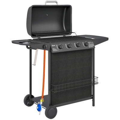 Outsunny Barbecue a Gas 5 Bruciatori Indipendenti e Ruote Nero