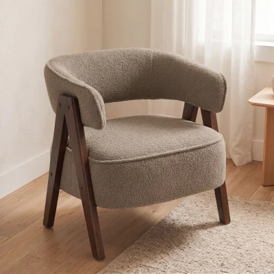 HOMCOM Fauteuil Salon Tissu Bouclette Marron 70x64x71cm