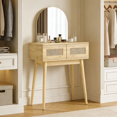 HOMCOM Dressing Table Vanity Desk 2 Drawers Natural Wood