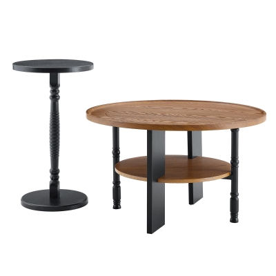 Set de 2 tables basses rondes, Noyer+Noir