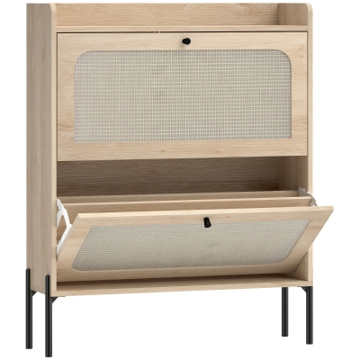 HOMCOM Boho Shoe Cabinet 2 Flip Drawers Oak