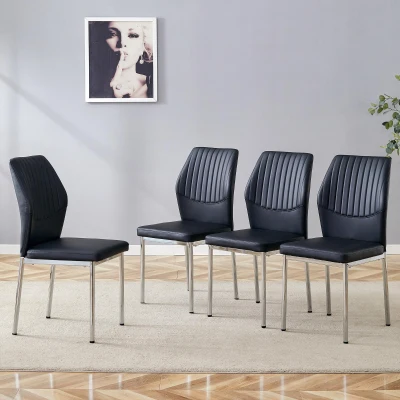 Lot de 4 chaises de salle à manger, Noir+Argenté