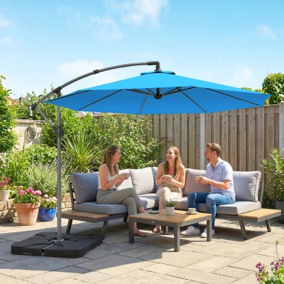 Outsunny Overhanging Parasol with Base Blue 3m