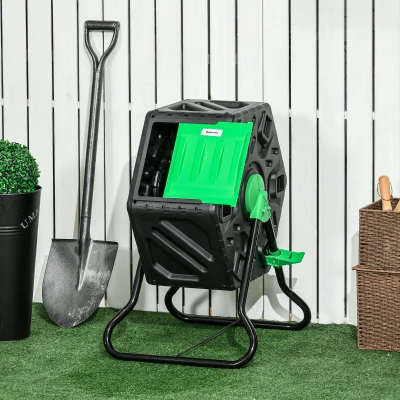 Outsunny Compostbak, 65 Liter Composter, Draaibaar, Compact, 48 Ventilatiegaten, Staal, Kunststof, Groen+Zwart
