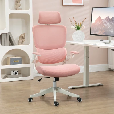 Vinsetto Silla de Malla Giratoria Silla de Escritorio Basculante con Respaldo Alto Reposacabezas Reposabrazos 62x58x133 cm Rosa