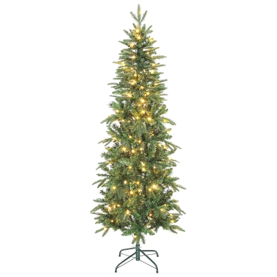 HOMCOM Sapin Artificiel 180cm Slim 200 Lumières 8 Modes Vert
