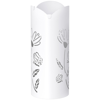 HOMCOM Suporte para Guarda Chuva em Aço com 4 Ganchos Bandeja de Gotejamento Amovível para Entrada ou Escritório Branco 17x17x41 cm