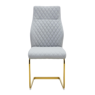 Chaise de salle à manger matelassée motif losange, Gris clair