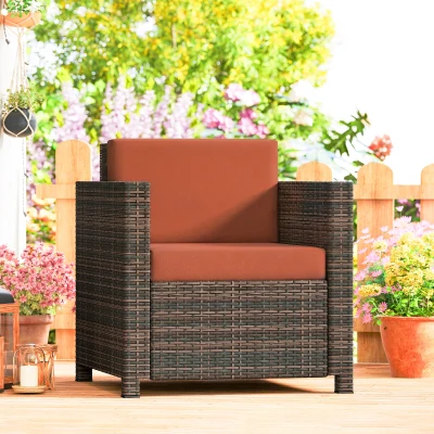 Outsunny Rattan Garden Armchair with Cushion Mixed Brown