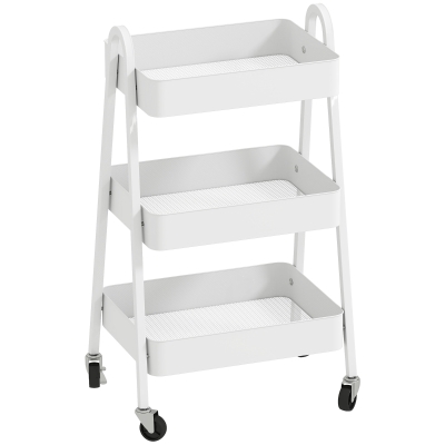 HOMCOM Carrello Cucina a 3 Livelli e Ruote con Freno Bianco