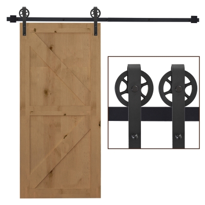 HOMCOM Schuifdeurbeslagset met rustieke uitstraling, Koolstofstaal, 200x4x0,6 cm, tot 90 kg, Zwart
