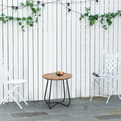 Outsunny Round Garden Table Wood Adjustable Legs Black 49x49cm