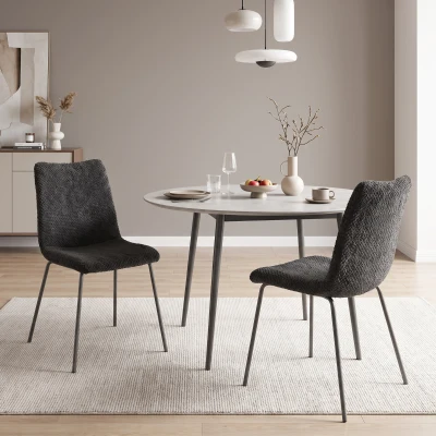 HOMCOM 2er-Set Esszimmerstühle, gepolsterte Küchenstühle aus Samt, geschwungene Rückenlehne, Metallfüße, Dunkelgrau