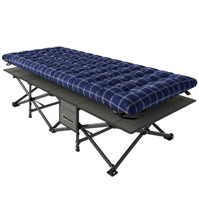 Outsunny Extra Wide Camping Cot Folding with Pad 80cm Blue