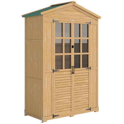 Outsunny Armoire Jardin Bois 128x57.5x197cm avec Étagères Marron