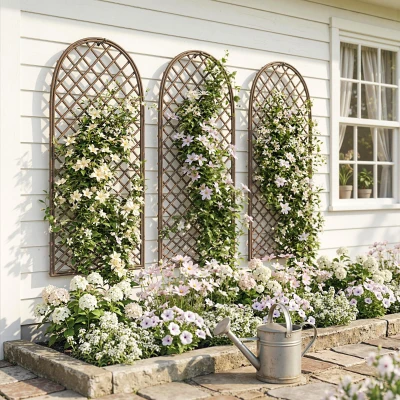 Outsunny Treillis Osier Lot de 3 Arc Plantes Grimpantes 43x112cm