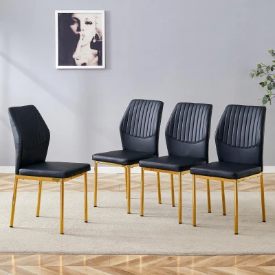 Lot de 4 chaises de salle à manger, Noir+Doré