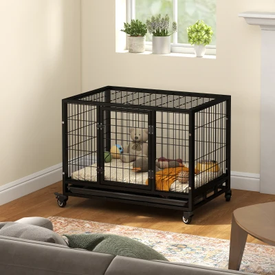 PawHut Cage Chien Transport Roulettes Noir