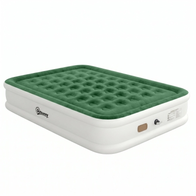 Outsunny Double Air Bed Built-in Pump Flocked Mattress Dark Green