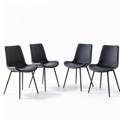 Lot de 4 chaises de salle à manger en similicuir, Noir