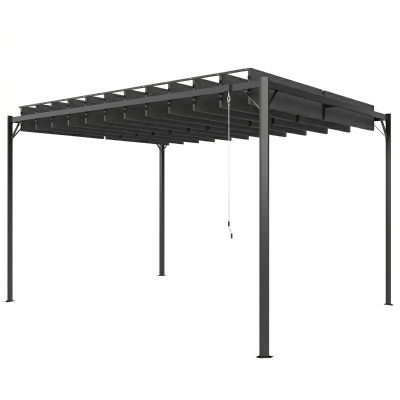 Outsunny Pérgola de Jardín 3x4 m con Protección UPF 50+ Gazebo con Techo Ajustable Estructura de Metal para Exterior Gris Oscuro