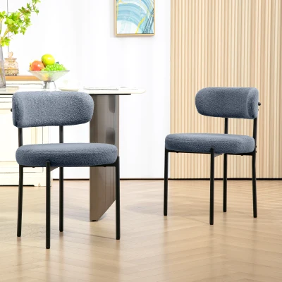 HOMCOM Set van 2 eetkamerstoelen, fleece-bekleding, stoelen met gestoffeerde zitting, metalen poten, grijs