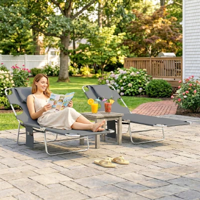 Outsunny Adjustable Sun Loungers Set of 2 Dark Grey