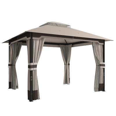 Outsunny Garden Gazebo Double Roof with Netting Khaki 3x3.6m