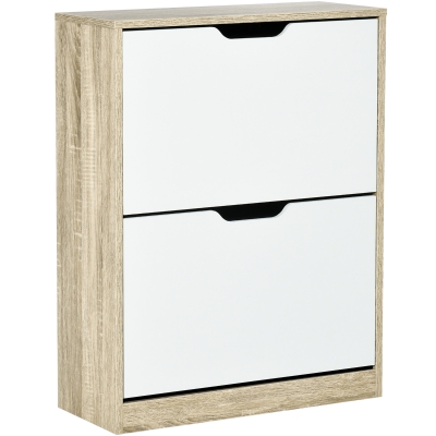 HOMCOM Armoire à Chaussures 2 Tiroirs Bois Blanc 8 Paires