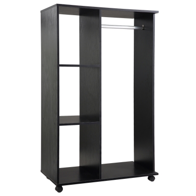 HOMCOM Roupeiro de Madeira Móvel Armário Roupeiro Aberto com Barra para Pendurar e 3 Prateleiras Organizadoras 80x40x128 cm Preto