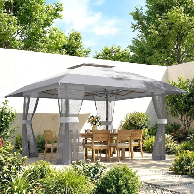 Outsunny Carpa Plegable 4x4 m Pop-up con Doble Techo 4 Laterales de Malla Altura Ajustable Bolsa Transporte UPF30+ Gris