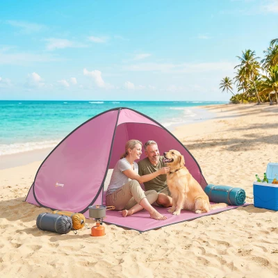 Outsunny Pop-Up Beach Tent UV50+ 2x1.5m Pink