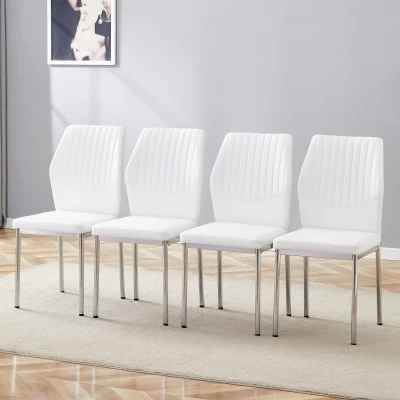 Lot de 4 chaises de salle à manger, Blanc+Argent