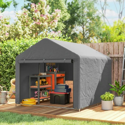 Outsunny Carpa de Jardín para Bicicletas con Marco de Metal Galvanizado Puerta con Cremallera Impermeable Anti-UV 2,4x2x2 m Gris