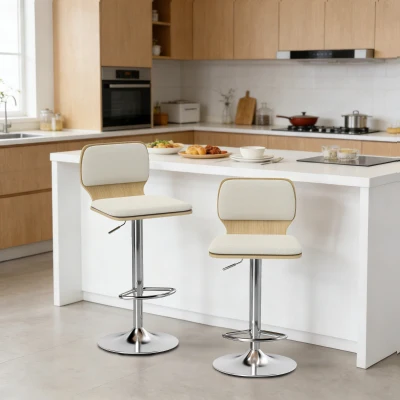 HOMCOM Conjunto de 2 Bancos de Bar Giratórios com Altura Ajustável Estofados em Tecido Tipo Linho com Base em Aço 41x47,5x81-102 cm  Bege