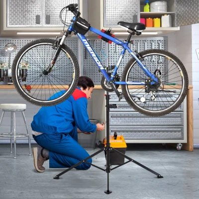 HOMCOM Adjustable Folding Bike Repair Stand with Tool Tray