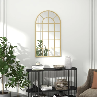 HOMCOM Wandspiegel, Raamontwerp, Garderobespiegel, Metalen Frame, 110 x 62 cm, Goud
